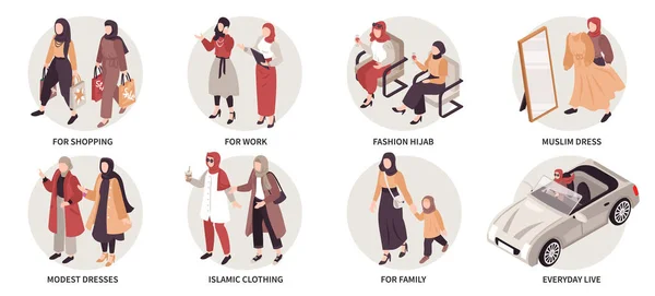 Muslimische Frauen Mode Isometrische Kompositionen — Stockvektor
