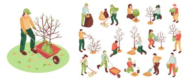 Isometric Bahar Bahçe Simgesi Seti