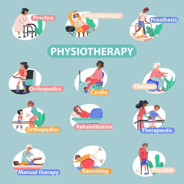 Fisioterapi Dan Rehabilitasi Infografis Set - Stok Vektor