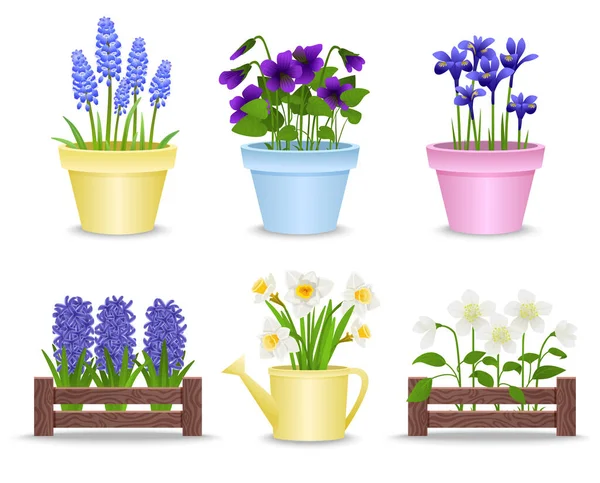 Spring Flower Pots Set — Stock Vector