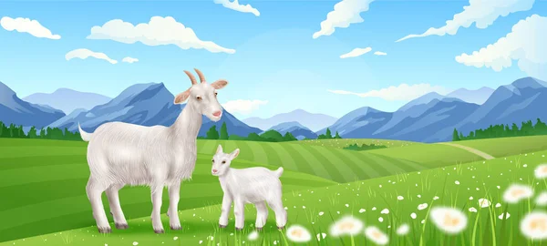 現実的なヤギの風景 — ストックベクタ