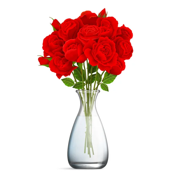 Reális üveg váza rózsa csokor — Stock Vector