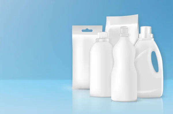 Botellas de detergente Composición burlona — Vector de stock