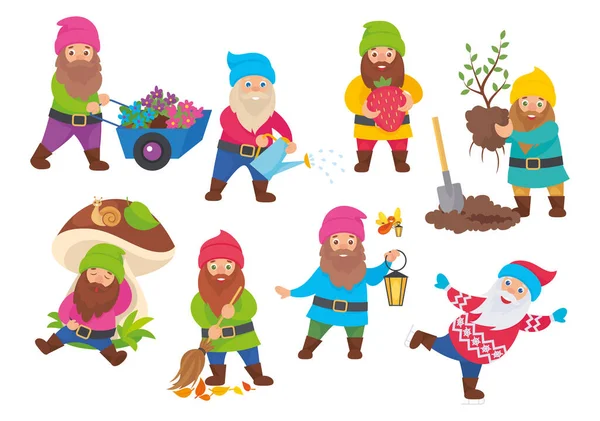 Cute Dwarfs Icon Set — Stock Vector