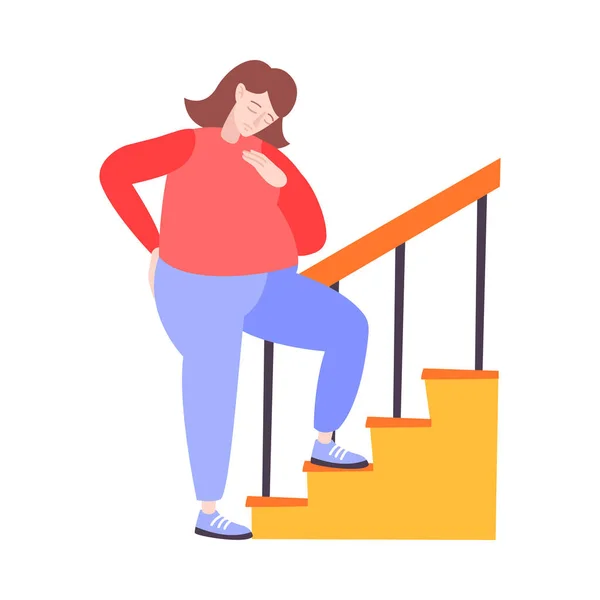 Mujer Obesidad Escalera Composición — Archivo Imágenes Vectoriales