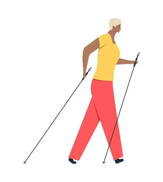 Nordic Walking Woman Samenstelling — Stockvector