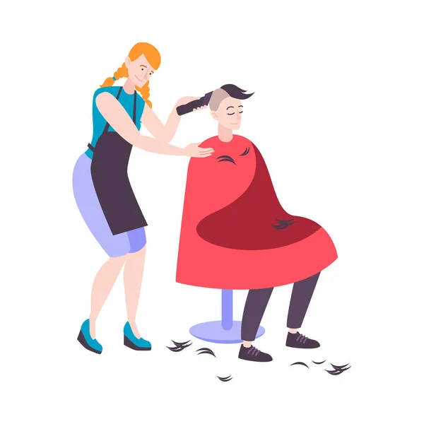 Hairdresser With Guy Composition — Stock Vector