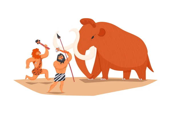 Polowanie na mamuty Kompozycja prehistoryczna — Wektor stockowy