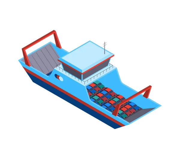 Composição de barco de balsa de carro — Vetor de Stock