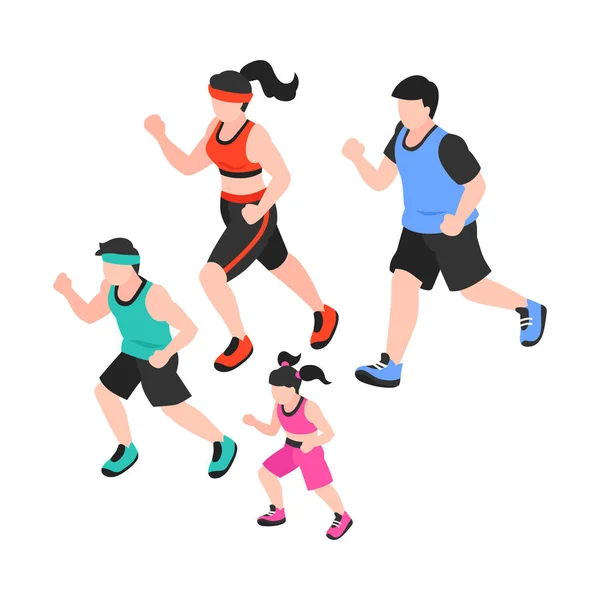 Family Jogging Isometric Composition — Stock Vector