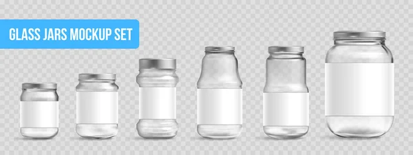 Glass Jar Mockup Realistisk uppsättning — Stock vektor