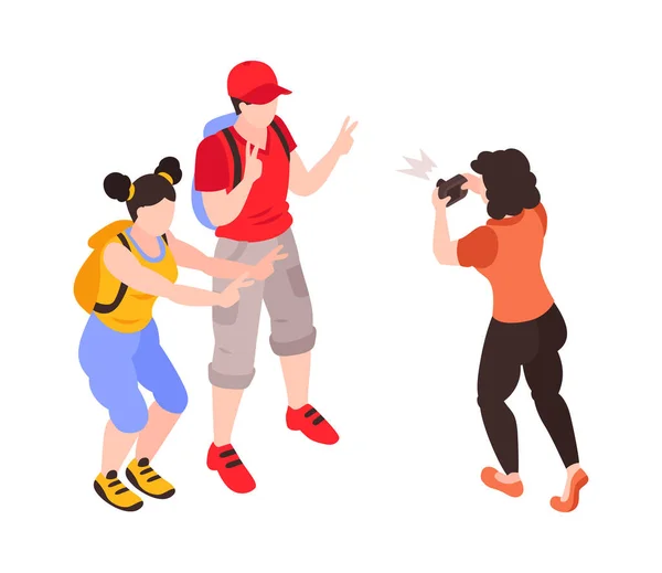 Tourists Taking Photo Composition — Stock Vector