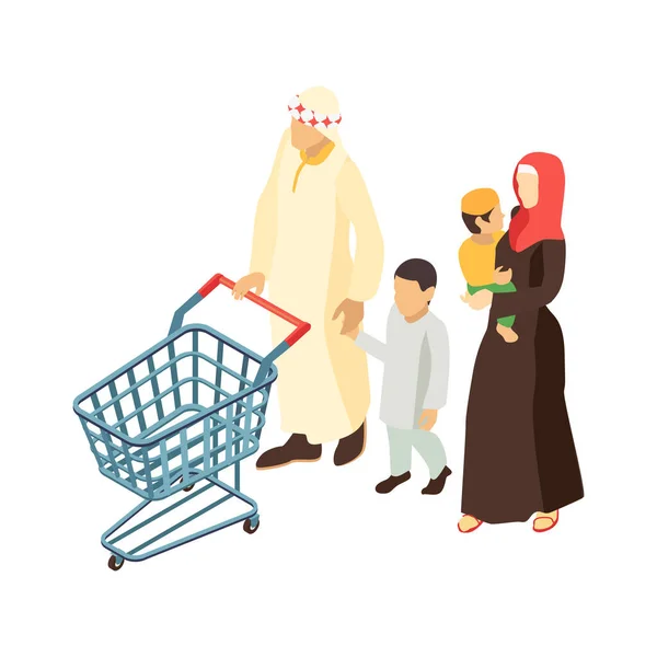 Composición del supermercado de la familia árabe — Vector de stock