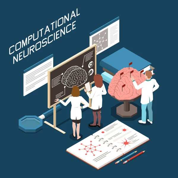 Neuroscience Isometric Composition — Stock Vector