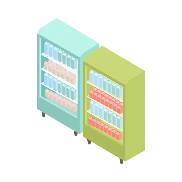 超级市场饮品冰箱成分 — 图库矢量图片