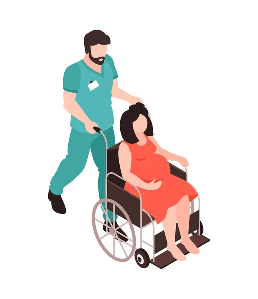 Hamile Kadın Tekerlekli Sandalye Kompozisyonu — Stok Vektör