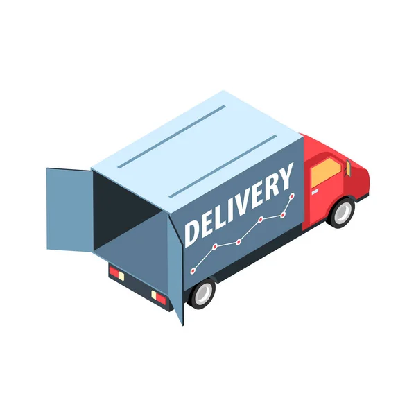 Isometric Delivery Truck Composition — Stock Vector