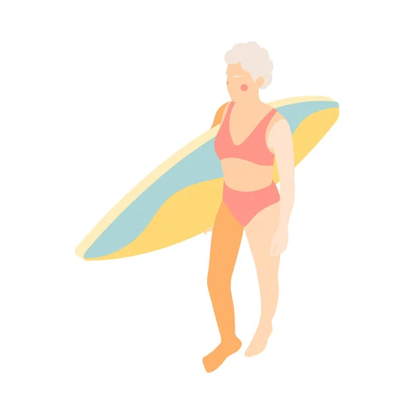 Femme âgée Surfer Composition — Image vectorielle