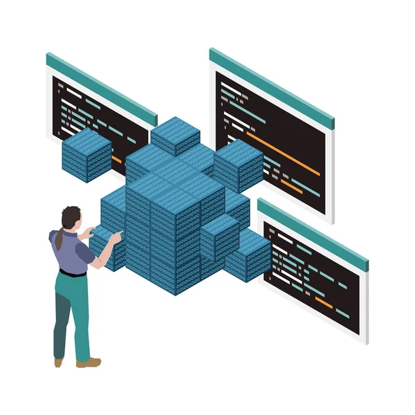 Composizione isometrica di programmazione del cubo — Vettoriale Stock