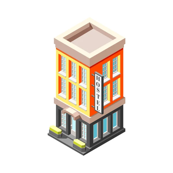 Isometric Hostel Building — Stock Vector