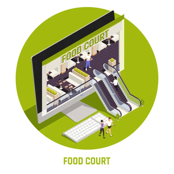 Food Court Conceito Isométrico e Colorido —  Vetores de Stock