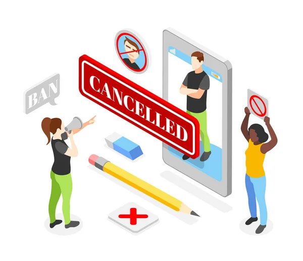 Cancelar Cultura Composición isométrica — Vector de stock