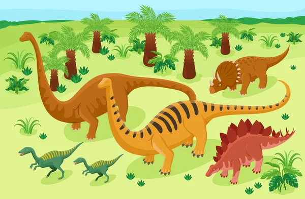 Wild Dinosaurs Landscape Composition — стоковый вектор