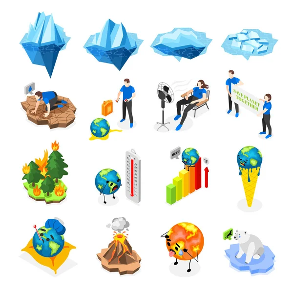 Climate Change Isometric Icons — Image vectorielle