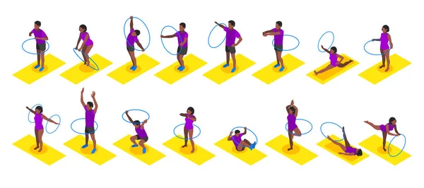 Hula Hoop Fitness Isometric Recolor Set — стоковий вектор