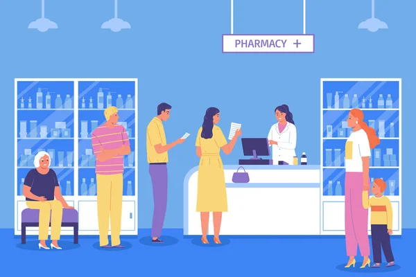 Pharmacy Flat Color Illustration — Stock Vector