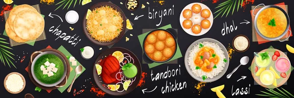 Indian Cuisine Chalkboard Composition — Stock Vector
