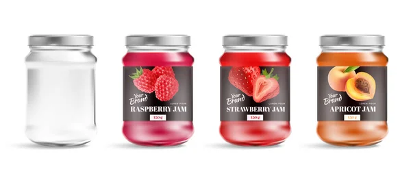 Jam Jars Set realistico — Vettoriale Stock