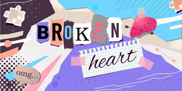 Broken Heart Flat Collage — Vector de stock