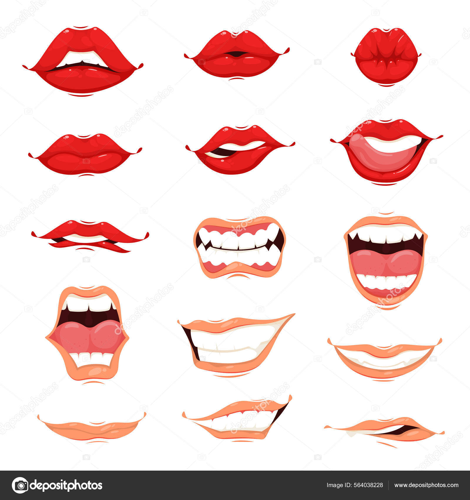 Conjunto de boca dos desenhos animados vetor(es) de stock de ©macrovector  190891210