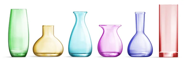 Vaso de vidro de cor Conjunto realista —  Vetores de Stock