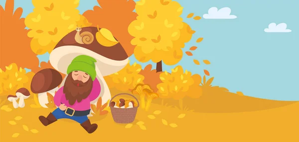 Autumn Mushroom Gnome Composición — Vector de stock