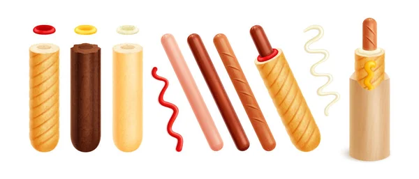 French Hot Dogs Set — Stock Vector