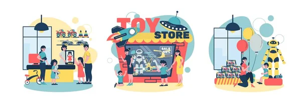 Toy Store Flat Compositions — Stock Vector