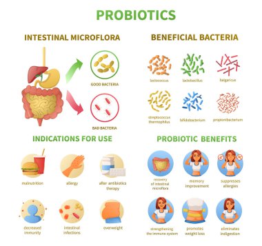 Probiotics Infographics Cartoon Set clipart
