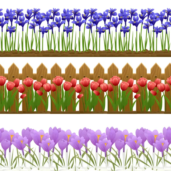 Spring Flowers Flat Borders — Archivo Imágenes Vectoriales