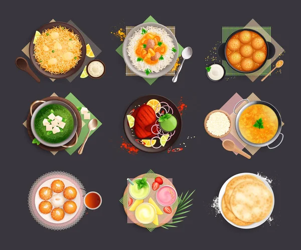 Conjunto de ícones de comida indiana — Vetor de Stock