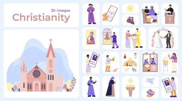 Christianity Compositions Flat Collection — Vettoriale Stock