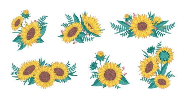 Cartoon Sunflowers Set — Stock Vector