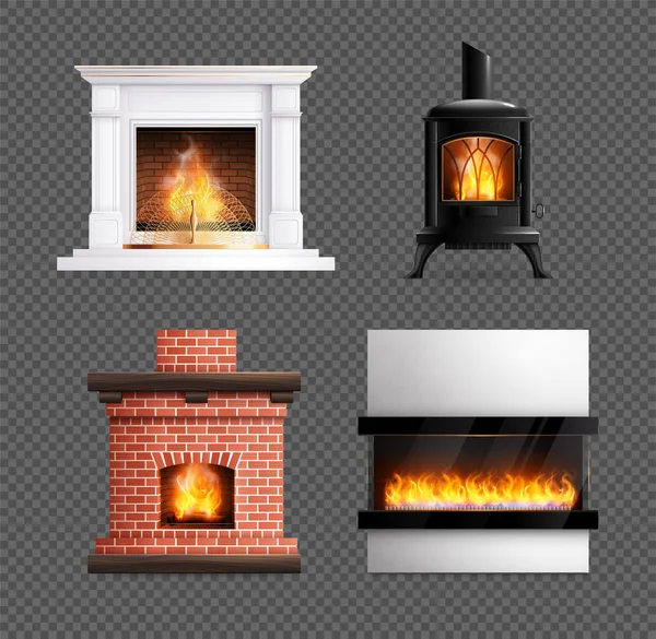 Fireplace Realistic Icon Set — Stockvector