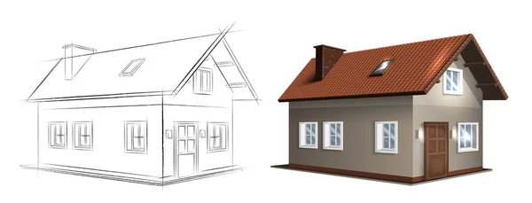 Realistic House Drawing Set — Wektor stockowy