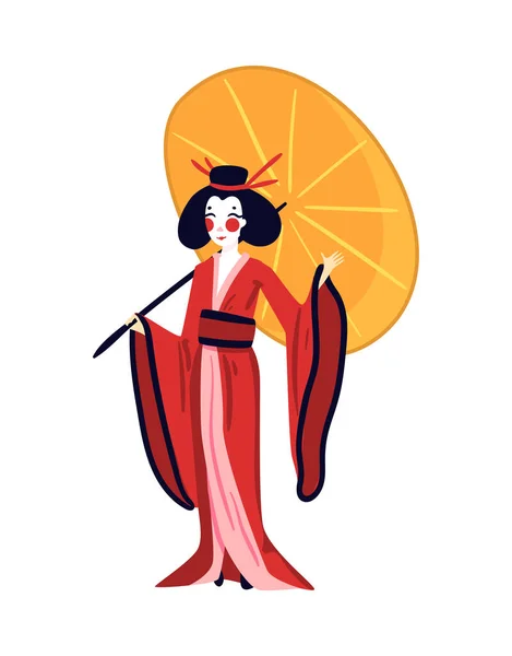 Giapponese donna ombrello composizione — Vettoriale Stock