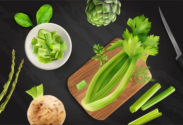 Realistic Celery Chalkboard Composition — Vetor de Stock