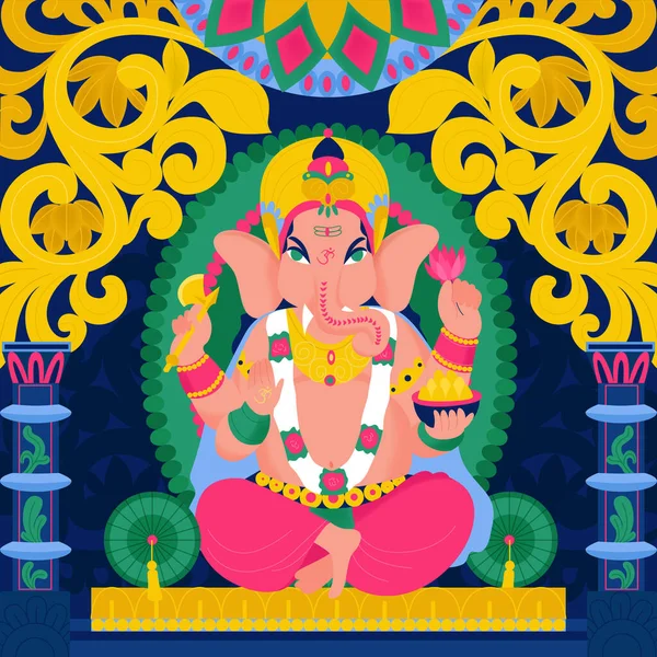 Ancient Indian Hindu God Ganesha Composition — стоковый вектор