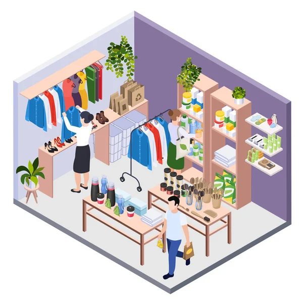 Vivir Sostenible Cero Residuos Ilustración Del Interior Tienda Con Producción — Vector de stock