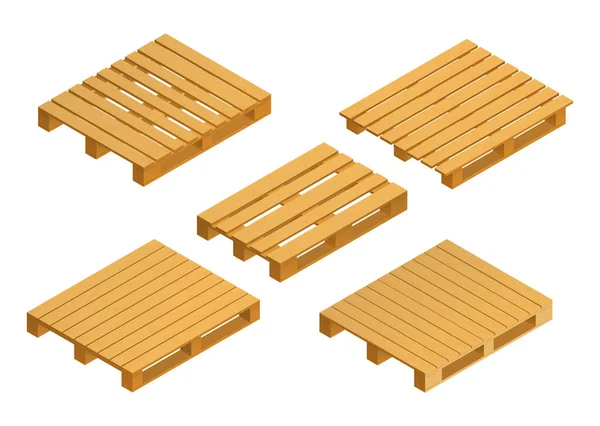 木製パレットは 貨物や輸送等のアイソメトリックアイコンセット絶縁ベクトルイラスト — ストックベクタ